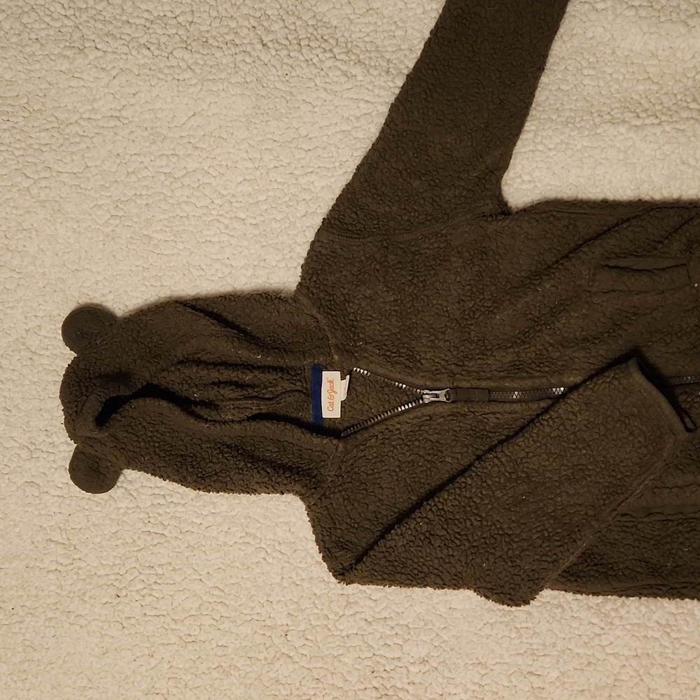 Olive sherpa bear ears zip up